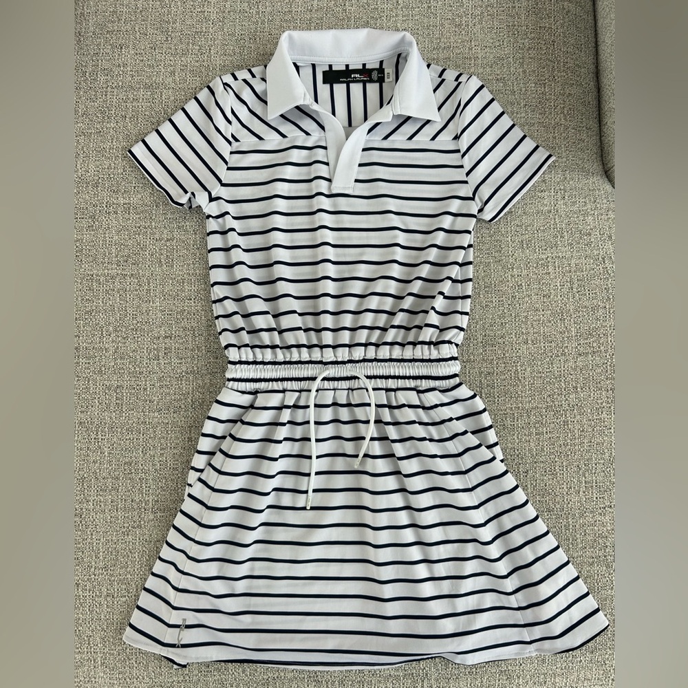 Polo Ralph Lauren RLX Girls Medium (8-10) White with Navy Stripe Dress